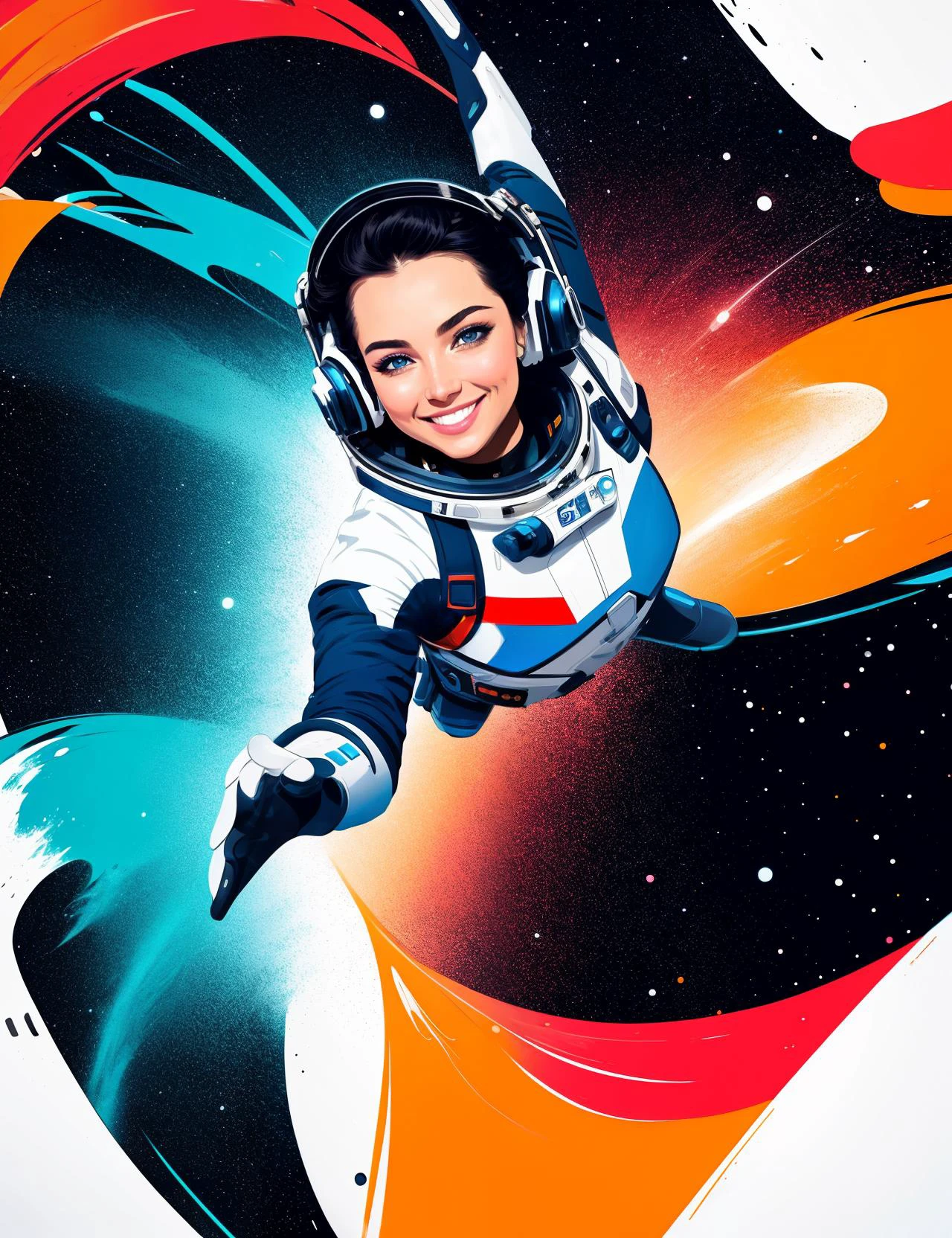 style, a girl, <hypernet:Styltok:0.8> a astronaut making extreme selfie in space, bird's eye view, from above, stars, smiling <lora:epi_noiseoffset2:0.7> sci-fi, tron style