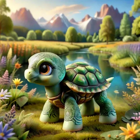 ral-ltlpowny, (turtle:1.3),meadow,realistic,highly detailed,lifelike,studio photo,highly detailed,masterpiece