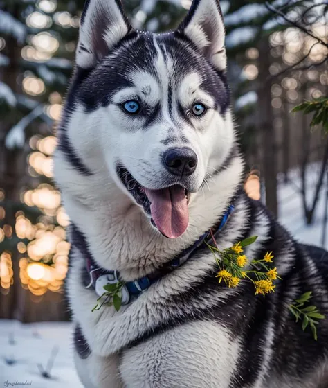 Enchanted forest, spectacular light, upper body, Leaves, sunset, foglie, Colorful flowers, snow