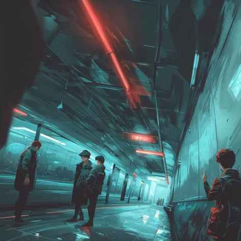 <lora:GraphicNovel:1>a dark subway tunnel