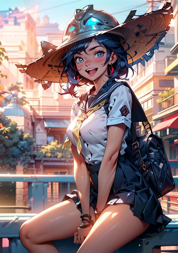 girl sitting in the park, 1girl, (school uniform, bag, tie, ribbon), (darkness,armor, helmet), looking away, smile, :D, from below, (magic), cute pose,
(detailed landscape:1.2), (dynamic_angle:1.2), (dynamic_pose:1.2), solo, wide shot,
(masterpiece:1.2), (best quality, highest quality), (ultra detailed), (8k, 4k, intricate),(full-body-shot:1), (Cowboy-shot:1.2), (50mm), (highly detailed:1.2),(detailed face:1.2), detailed_eyes,(gradients),(ambient light:1.3),(cinematic composition:1.2),(HDR:1),Accent Lighting,extremely detailed,original, highres,(perfect_anatomy:1.2),