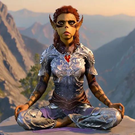 laezel doing yoga on a mountain top <lora:laezel:1>