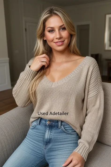 Professional, photorealistic, wearing distress jeans and a baggy sweater, relaxing on the couch at home, real skin with pores, real face, epiCRealism, <lora:more_details:1> <lora:Anna_Kournikova:0.75>