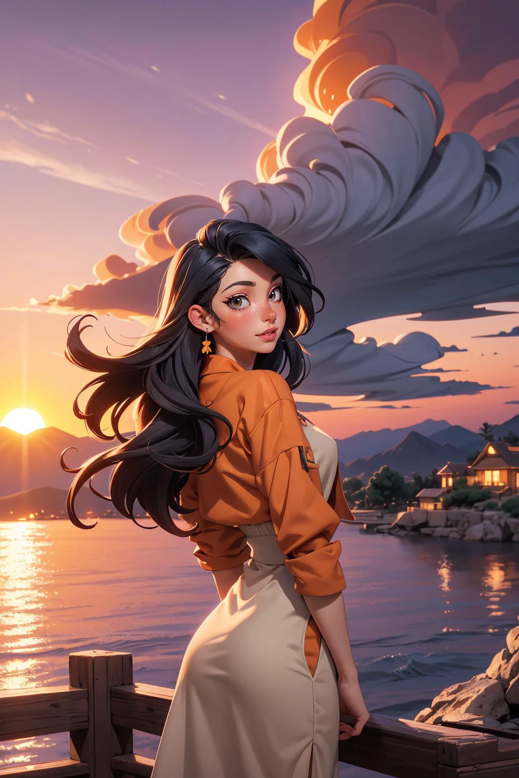 3d, 1girl,arm wrap black hair, boat, bridge, budget sarashi, building, cast, city lights, cityscape, cliff, cloud, cloudy sky, dusk, evening, fire, fireplace, gradient sky, horizon, injury, island, lake, landscape, lens flare, lighthouse, lips, molten rock, mountain, mountainous horizon, lake, orange sky, outdoors, palm tree, purple sky, realistic, red sky, river, sand, sarashi, scenery, shore, sky, solo, sun, sunlight, sunrise, sunset, twilight, water, watercraft, waves, wrist wrap, yellow sky
masterpiece, best quality, intricate detail
<lora:add_sharpness:1.0><lora:add_sharpness:1.0>