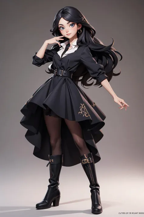 3d,  a woman in a black dress and a white collared shirt and black boots is posing for a magazine cover, Ayami Kojima, long black hair, a colorized photo, arabesque
masterpiece, best quality, intricate detail
<lora:add_sharpness:1.0><lora:add_sharpness:1.0>