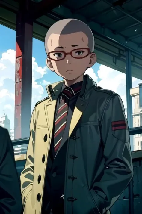 masterpiece, best quality, movie still, 1boy, solo, male focus, looking at viewer, upper body, , anime coloring, , <lora:konekomaru_miwa:0.70>, konekomaru_miwa, , pea coat, , science fiction apocalyptic and post-apocalyptic,