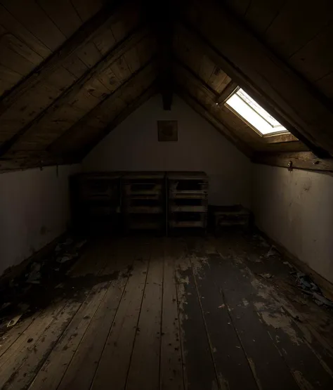 attic,(gable roof),dust,ancient,junk,wooden beam,(crate),furniture,rags,dark,backrooms,<lora:Map_backrooms_v1.0:0.6>,