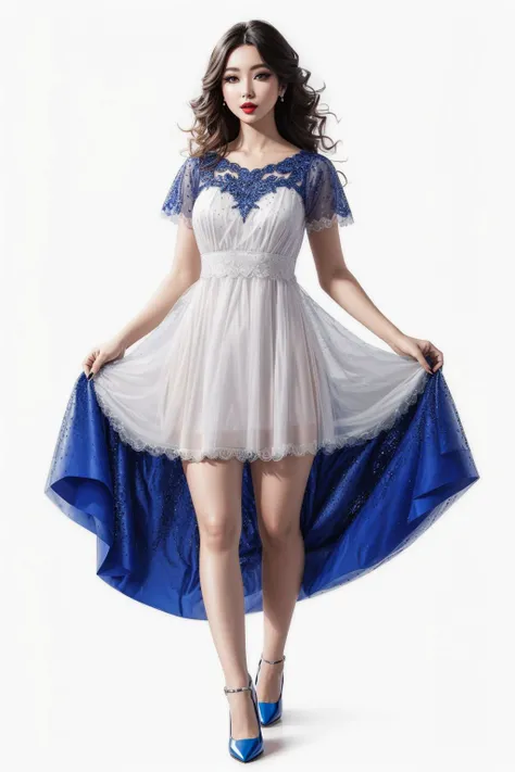 full body shot, 1girl, painted lips, makeup, wearing (pellucid dress), shoes, white background, hyper realistic <lora:add_detail:0.5> <lora:boldline:0.2>