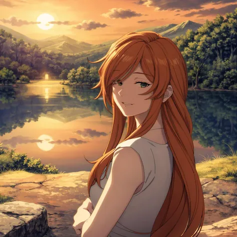 <lora:Flamme001:0.7>,<lora:add_detail>,<lora:noline:0.3>,
solo,looking at viewer,smile,parted lips,
Flamme,1woman,
nature,mountain,lake,sunset,