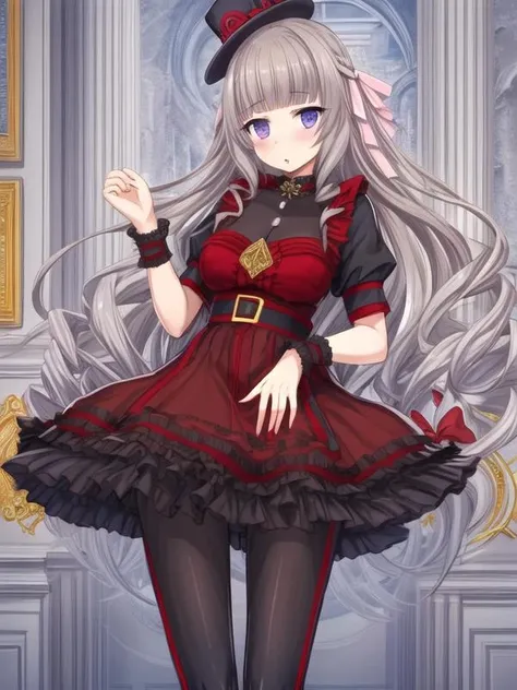 1girl, <lora:Tower_of_London_v1:0.8>ower_of_London,wavy hair, long hair, flaxen hair,red and black dress,black pantyhose,, <lora:flatBG:-0.5> ,<lora:flat2:-0.5>,(dark light:1.2),(hyper extreme detailed),(masterpeace:0.5),(hyper extreme),(photorealistic),game cg,llustration,novel illustration,beautiful lighting,light from the front,good_hands,beautiful art ,BREAK, <lyco:GoodHands-beta2:1.2>,(good hand,nice hands, perfect hands:1.3),(five finger:1.4),straight fingers,perfect fingers,beauty fingers,beauty hand,