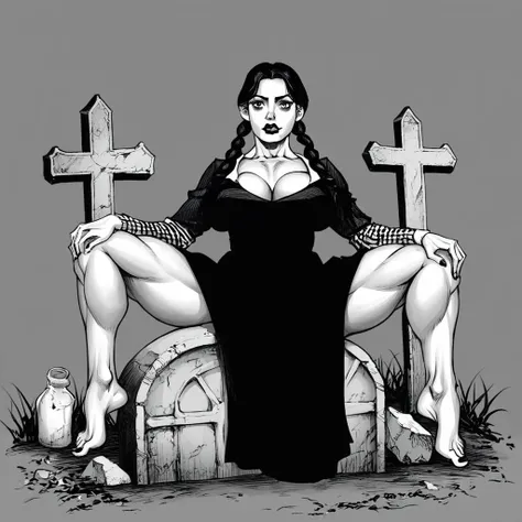 score_9, score_8_up, score_7_up, score_6_up, score_5_up, score_4_up, double deck, D-ART Style, Wednesday Addams (The Addams Family) sitting down naked with legs spread in the style of double deck, monochrome, 1girl, full body, no clothes, sitting, legs spread, pussy, small tits, cemetery, gravestones  <lora:add_detail:0.5>  <lora:doubledeck style ponyXL v2.1:1>