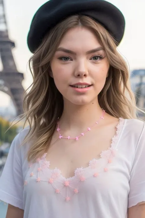 DEN_alisya_soa,
in Paris wearing a (shirt:1.3) and (beret:1.2), france, (French:1.2), Paris, Eifel tower, scenic,
bokeh, f1.4, 40mm, photorealistic, raw, 8k, textured skin, skin pores, intricate details <lora:epi_noiseoffset2:1>, epiCRealism, <lora:ClothingAdjuster3:-0.8>