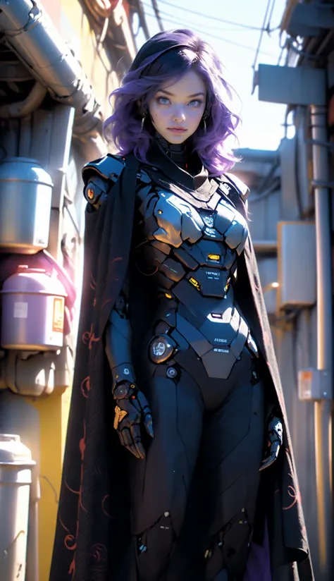 female robot wearing armor bodysuit,cyberpunk scene, neon lights, (multi color robes:1.2) (cloak:1.2),sinister purple mist, <lora:EnvyBeautyMix26:0.8> <lyco:Robotaction:0.6> <lora:NijiExpressV2:1>