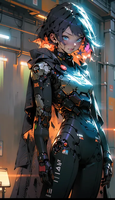 female robot wearing armor bodysuit,cyberpunk scene, neon lights, (multi color robes:1.2) (cloak:1.2),sinister purple mist, <lora:EnvyBeautyMix26:0.8> <lyco:Robotaction:0.6> <lora:NijiExpressV2:1>