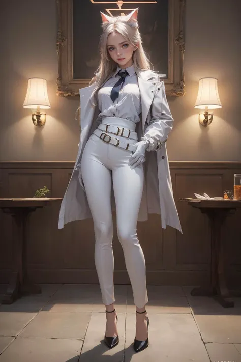 <lora:akirafi-13:0.8> akirafi, halo, long hair,white gloves, gloves, white shirt, white pantyhose, belt, white coat, open coat, cat tails, white pants, high heels, Arms crossed, displaying assertiveness, Schools, Pumice stone,Insulated Concrete Forms, Wall-Mounted Sconces, Cove Lighting, Photographic Realism, Robotpunk, Communal Tables, Wireframe Rendering, Frostbite engine, Digital Art, Collodion Process, Impressionistic, , , Remarkable, 2K, Newfangled, Anadiplosis