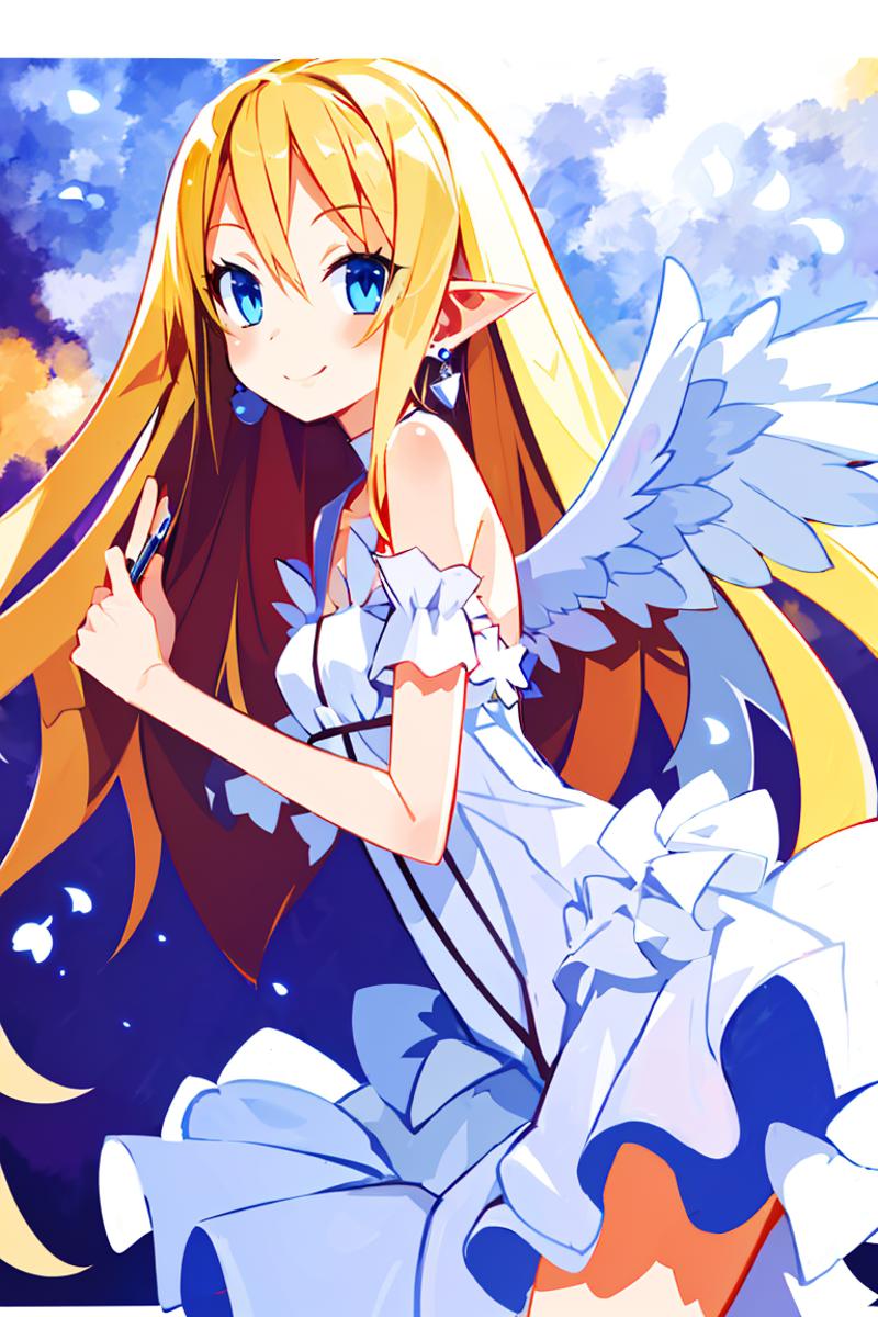 Anime girl with long blonde hair and blue eyes in a white dress - SeaArt AI