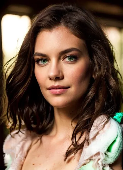 lcn, (from shoulders and up)+, light pink lips, green eyes, solo, realistic, looking at viewer, 4K, HD, ultrasharp, very dense long hair, detailed face, detailed eyes, subsurface scattering, perfect eye blush, slightly open mouth, long eyelashes, blush, goosebumps, indoor shot, remarkable color, ultra realistic, textured skin, remarkable detailed pupils, realistic dull skin noise, visible skin detail, skin fuzz, shot with cinematic camera