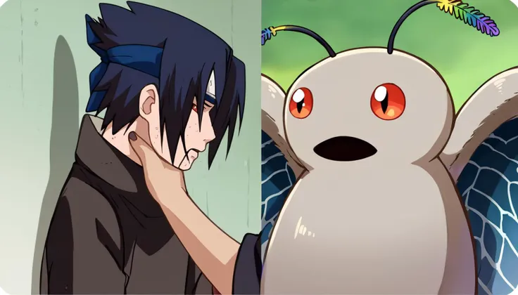 score_9, score_8_up, score_7_up, source_anime, BREAK, <lora:SasukeChokeEditsMeme_XLPD:1> IncrsChokeMeme, 1boy, pokemon \(creature\), <lora:Mothman-pdxl_Fp:1>, mothman, red eyes, open mouth, antennae, wings, grey skin,