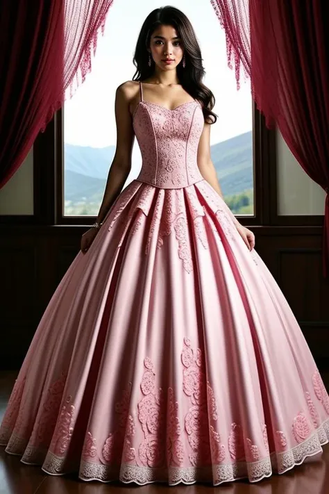 1girl, mature, beautiful, cute, hourglass body, masterpiece, scenic view
<lora:Pink_Gown_By-Stable_Yogi:1> crochet pattern, pink ballgown, pink roses pattern gown
