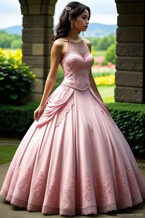 1girl, mature, beautiful, cute, hourglass body, masterpiece, scenic view
<lora:Pink_Gown_By-Stable_Yogi:1> crochet pattern, pink ballgown, pink roses pattern gown
