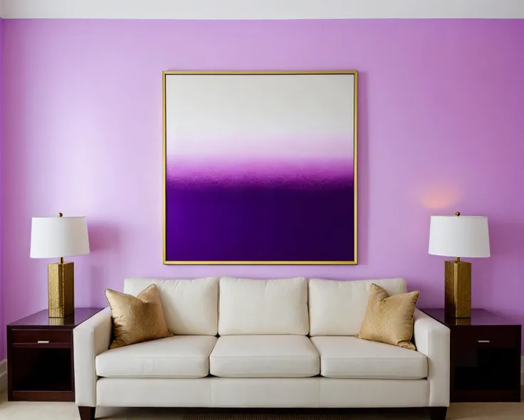 [professional::0.3][intricate:0.3:0.7][digital:0.7]-photography, melon square, violet border,<lora:geometrics:1>, (modern, abstract painting on a wall, framed:1.2), hotel room art, opulent room, wide-angle shot, couch, end-tables, decorative pillows, picture-perfect
