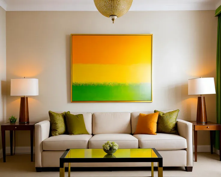 [professional::0.3][intricate:0.3:0.7][digital:0.7]-photography, chartreuse square, orange border,<lora:geometrics:0.8>, (modern, abstract painting on a wall, framed:1.2), hotel room art, opulent room, wide-angle shot, couch, end-tables, decorative pillows, picture-perfect