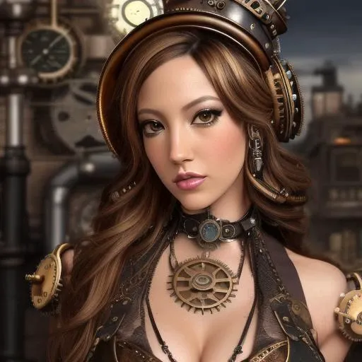 photo of jenna, (front to camera), (((steampunk style close))),  ((steampunk city on the background)), RAW, analog style, ultra detailed photograph, cinematic lighting, artstation, 4k, sharp focus, high resolution, detailed skin, detailed eyes, janice <lora:jenna:0.8>