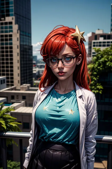 (ultra realistic,32k, masterpiece:1.2),(high detailed skin:1.1),( high quality:1.1),
<lora:Susan_Test_Leaf1:0.8>Susan test,grimace, glasses, long hair, red hair, labcoat, black skirt, blue eyes, star hair ornament ,hair ornament, blue shirt,fishing pier, tranquil waters, anglers, sunset fishing blurry background,, huge breast,large breast,(looking at viewer, sitting, from below:1.1),, <lora:add_detail:0.83>,
(volumetric lighting:1.1),