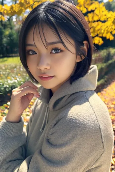 1girl,(wearing a autumn clothes:1.2),(RAW photo, best quality), (realistic, photo-realistic:1.4), masterpiece, an extremely delicate and beautiful, extremely detailed, 2k wallpaper, Amazing, finely detail, extremely detailed CG unity 8k wallpaper, ultra-detailed, highres, soft light, beautiful detailed girl, extremely detailed eyes and face, beautiful detailed nose, beautiful detailed eyes,cinematic lighting,(autumn scenery:1.3),(morning light),perfect anatomy, (japanese girl),(light make up), <lora:kuwajimamiku_lora:0.7>,