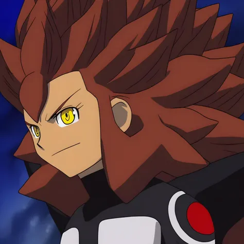 yellow eyes, spiked hair, grey eyes, red hair, long hair, 1boy