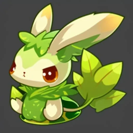 Ye Luo Rabbit is a lively little grass-type monster with soft fur, long rabbit ears, and a tail like a fallen leaf. game icon institute, game icon, well-structured, HD, 2d, white background, <lora:game icon institute_Qkagw_v1:1>