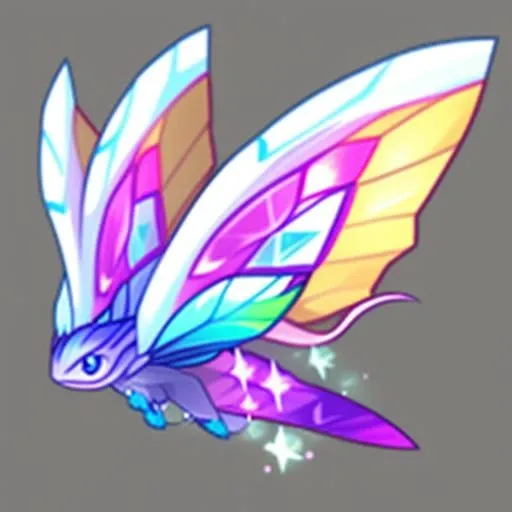 Crystal Butterfly is a beautiful insect-type monster. Its wings are made of iridescent crystals, shining beautifully, like flying gems. game icon institute, game icon, well-structured, HD, 2d, white background, <lora:game icon institute_Qkagw_v1:1>