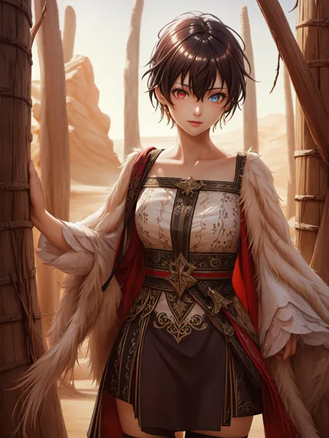 fate_graphite, black hair, brown eyes, bangs, hair between eyes, short hair, (timber costume):1.2, 1girl,tomboy,desert,sand, full body:1.2, light smile,heterochromia, red eye,narrow waist,thigh boots, female focus,
<lora:fate_graphite:0.9> <lora:Tomboy-3000-12repeats:0.4> <lora:ass_size_control_v2.0:-2> <lora:add_detail:0.4>, (masterpiece, best quality, highres:1.2), (photorealistic:1.2), (intricate and beautiful:1.2), (detailed light:1.2), (soft lighting, side lighting, reflected light), (colorful, dynamic angle)