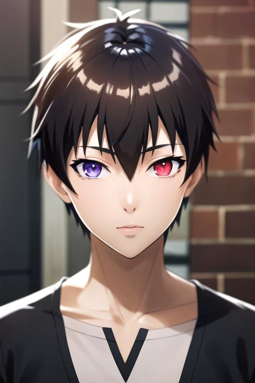 (best quality:1.1), (masterpiece:1.4), photorealistic, looking at viewer, upper body, , anime coloring, realistic, 1boy, solo, male focus, <lora:fate_graphite:0.8>, fate_graphite, black hair, brown eyes, bangs, hair between eyes, short hair, heterochromia, red eyes, , , High definition