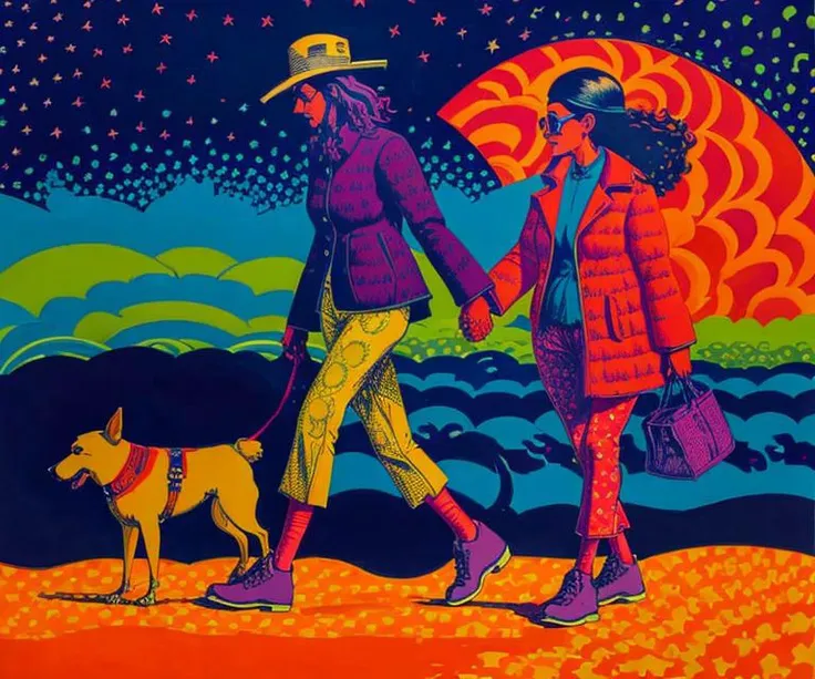 woman walking together with a dog, by xyzVMoscoso , <lora:xyzVMoscoso-15:1>