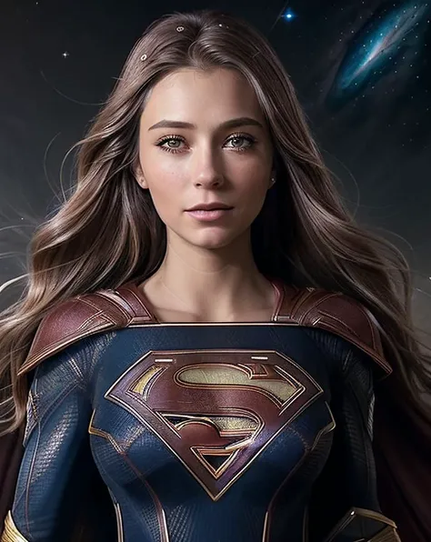 beautiful woman (Koh_KirstenLee:.99), beautiful hair, elegant, (in outer space:1.2), ((space nebula)), (moon,:1.1) (planet earth in background) hair blowing in wind, wind lift, natural skin texture, (wearing supergirl cosplay outfit:1.4), sunset, cute smile, 24mm, 4k textures, soft cinematic light, adobe lightroom, photolab, hdr, intricate, elegant, highly detailed, sharp focus, ((((cinematic look)))), soothing tones, insane details, intricate details, hyperdetailed, low contrast, soft cinematic light, exposure blend, hdr, faded,