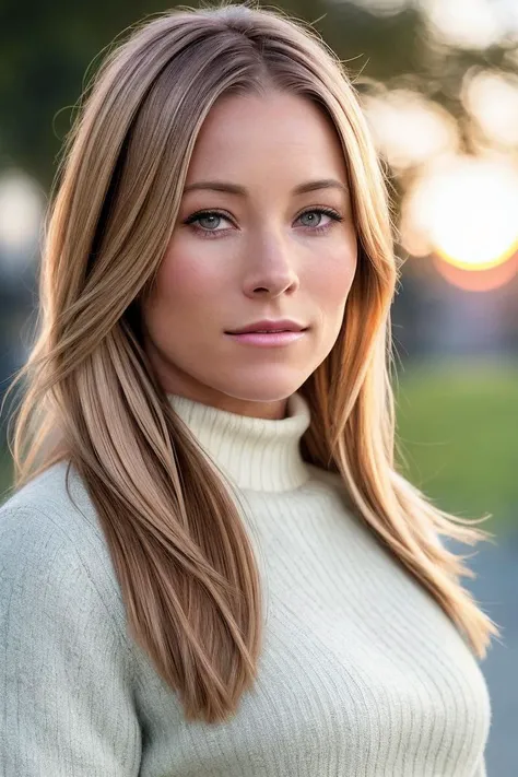 beautiful woman blonde (Koh_KirstenLee:.99), (closeup portrait:1.2), face focus, (hair upsweep updo:1.1), realistic, (detailed:1.15),(film grain, skin details, 4k:1), smile, Dappled Light, analog style (look at the viewer), (skin texture), (film grain), (hyper-realistic texture skin:1.3), cinematic light, sidelighting, ultra high res, best shadow, RAW, beautiful hair, designer jacket, fashionable skirt, turtleneck shirt, winter city park, professional model photoshoot, hdr, sunset