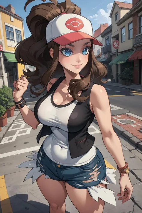 centered, award winning upper body portrait, cowboy shot, (looking at viewer:1.2), | solo, smile,  def1, | city,  scenery, city lightokeh, depth of field, cinematic composition, |  dynamic pose, mature, large breasts