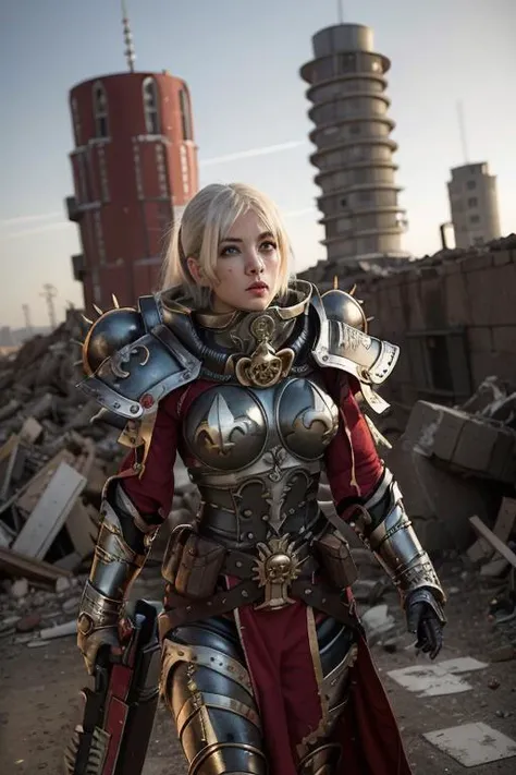 (masterpiece), professional , realistic photo , (Matte red| white| gold armor_metal:1.2) , hand , finger , warhammer 40K , adepta sororitas, , reflections , science fiction , <lora:WH40KSisters_V2rank8:0.5>
<lora:whsororitas_v4:0.5>