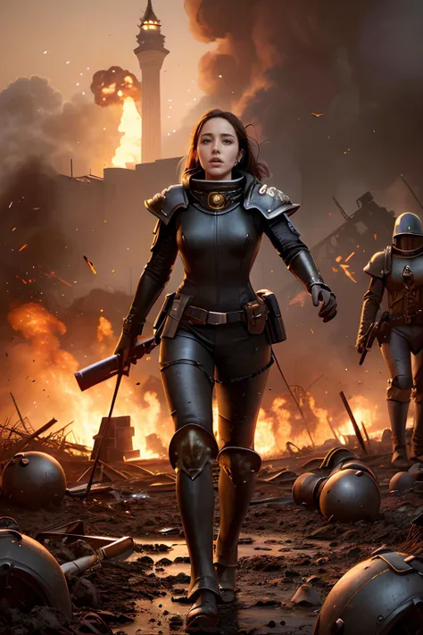 masterpiece, dry brush, vibrant colors, highly detailed, intricate, oil on canvas,impasto,oil paint,
Masterful portrait of 1girl standing on a ravaged battlefield and shouting orders at soldiers, (adepta sororitas), The Triumph of Saint Katherine, sky full of explosions behind her,ruined building, warhammer 40k, space marine, black armor, symmetric eyes,perfect face,perfect anatomy. beautiful women, joan of arc,
perfect face, explosions, smoke in the background, death, danger, mud, projectiles, full body, looking away, Passchendaele , Ypres, Verdun, craters, mud, shrapnel,
<lora:WH40KSisters_V2rank8:1> , <lora:flat2:-0.3>