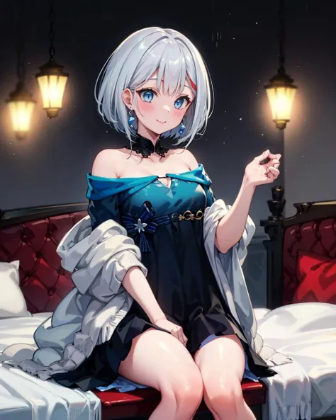1girl,solo,medium breasts, speeanniversary,off-shoulder dress,shawl,
sitting,light smile,no tail, <lora:Spee2in1V1:0.8>,indoors,bedroom