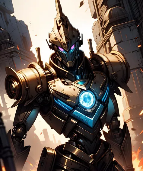 (masterpiece:1.1), (best quality:1.1), vibrant colors, BREAK, solo, dynamic angle, 1 robot-boy, (mechanical parts:1.0), (looking at viewer:1.0), dwemertech, (brass:1.0), (ancient:1.0), <lora:DwemerTech:0.55>,, cowboy shot