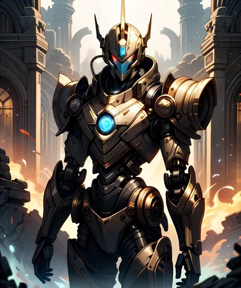 (masterpiece:1.1), (best quality:1.1), vibrant colors, BREAK, solo, dynamic angle, 1 robot-boy, (mechanical parts:1.0), (looking at viewer:1.0), dwemertech, (brass:1.0), (ancient:1.0), <lora:DwemerTech:0.55>,, cowboy shot