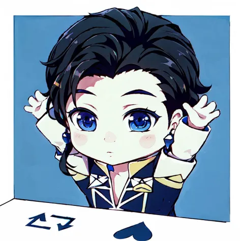 Highly detailed, High Quality, Masterpiece, beautiful, BongoCatP1, arms up, <lora:BongoCat:1.0>, ClaudePre, <lora:Char_FireEmblem_Claude:0.9>, chibi, black hair, blue eyes