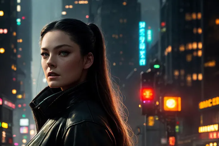 photo of (al3xadaval0s:0.99), a woman as a Blade Runner character, (cyberpunk), (movie scene), (film grain), modelshoot style, (extremely detailed CG unity 8k wallpaper), photo of the most beautiful artwork in the world, professional majestic oil painting by Ed Blinkey, Atey Ghailan, Studio Ghibli, by Jeremy Mann, Greg Manchess, Antonio Moro, trending on ArtStation, trending on CGSociety, Intricate, High Detail, Sharp focus, dramatic, photorealistic painting art by midjourney and greg rutkowski, ((looking at viewer)), (detailed pupils:1.3), (sexy cyberpunk outfit), (futuristic city street in the background), (heavy rain), dimly lit, nighttime, closeup