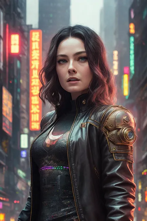 photo of (al3xadaval0s:0.99), a woman as a Blade Runner character, (cyberpunk), (movie scene), (film grain), modelshoot style, (extremely detailed CG unity 8k wallpaper), photo of the most beautiful artwork in the world, professional majestic oil painting by Ed Blinkey, Atey Ghailan, Studio Ghibli, by Jeremy Mann, Greg Manchess, Antonio Moro, trending on ArtStation, trending on CGSociety, Intricate, High Detail, Sharp focus, dramatic, photorealistic painting art by midjourney and greg rutkowski, ((looking at viewer)), (detailed pupils:1.3), (sexy cyberpunk outfit), (futuristic city street in the background), (closeup)