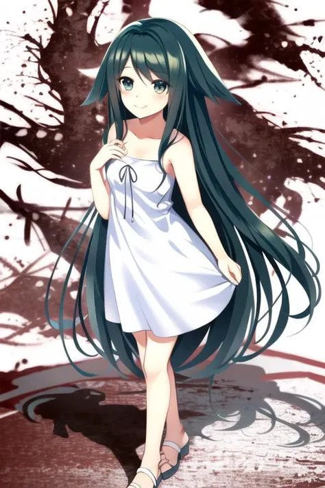 1 GIRL, FULL BODY, ROTTEN BODY, SEXI BODY, RIGHT ARM WITHOUT MEAT ONLY BONE, PALE SKIN, RED EYES LONG HAIR, BANGS BETWEEN THE EYES, MISSING LOCKS OF HAIR, WOUNDS ON THE BODY, ANIME STYLE, BONES SHOWING, GODDESS OF DEATH, BODIES IN THE BACKGROUND, DESTROYED FOREST IN THE BACKGROUND, BLOOD EVERYWHERE,