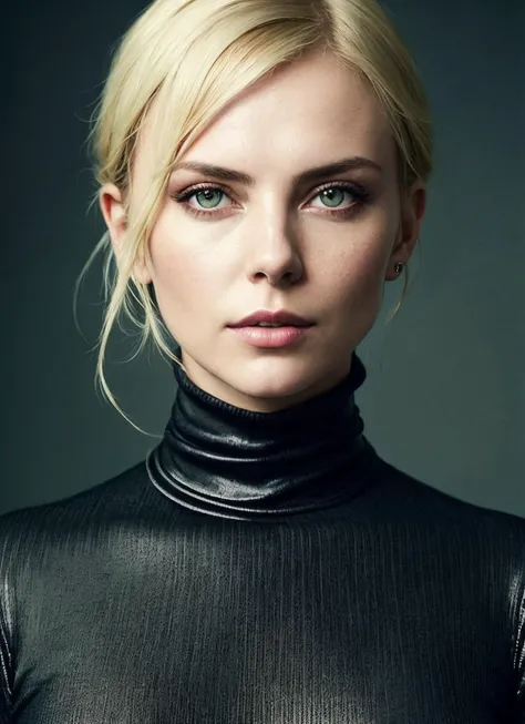 A stunning intricate full color portrait of (sks woman:1), wearing a black turtleneck, epic character composition, by ilya kuvshinov, alessio albi, nina masic, sharp focus, natural lighting, subsurface scattering, f2, 35mm, film grain, <lora:lora_charlize_v1_from_v1_160:1>