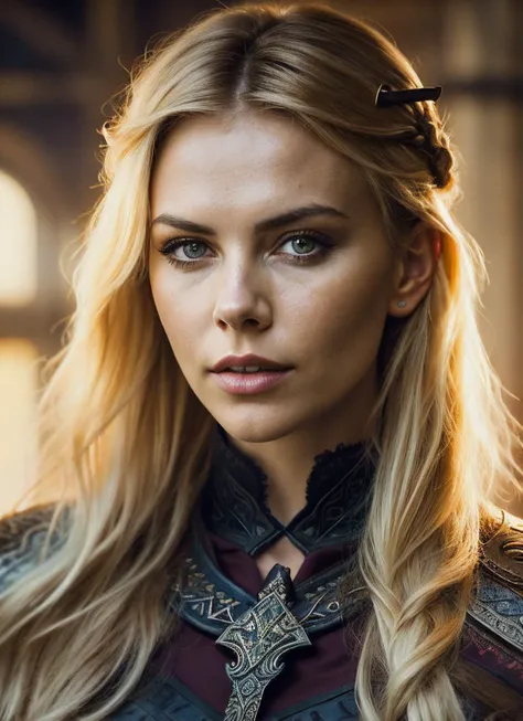 A stunning intricate full color portrait of (sks woman:1) as (viking warrior), (barbarian), epic character composition, by ilya kuvshinov, alessio albi, nina masic, sharp focus, natural lighting, subsurface scattering, f2, 35mm, film grain, <lora:lora_charlize_v1_from_v1_160:1>