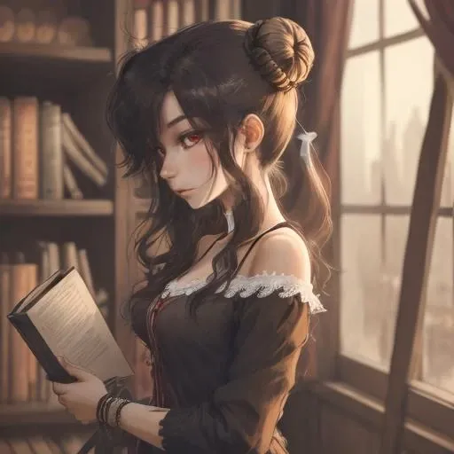 1girl, standing in the library, bun hair<lora:sambre_v6:0.75> Sambre